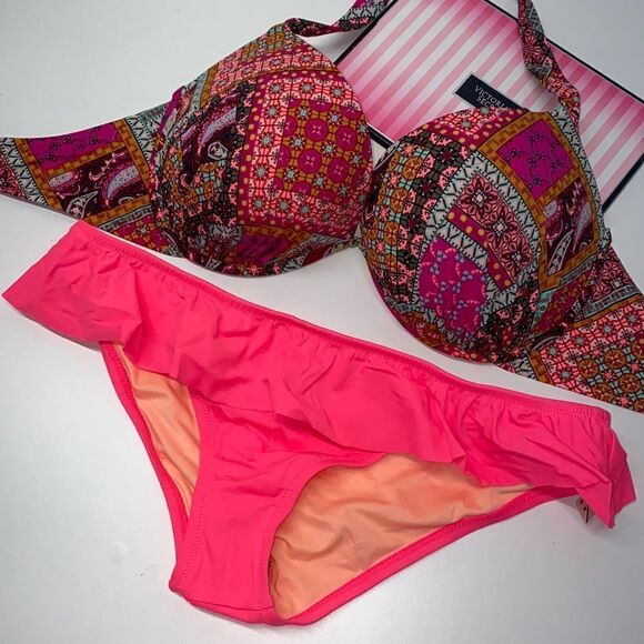 🔥VICTORIA SECRET SWIMSUIT 2 pc 36DD push-up //Large New #8 - Picture 1 of 7